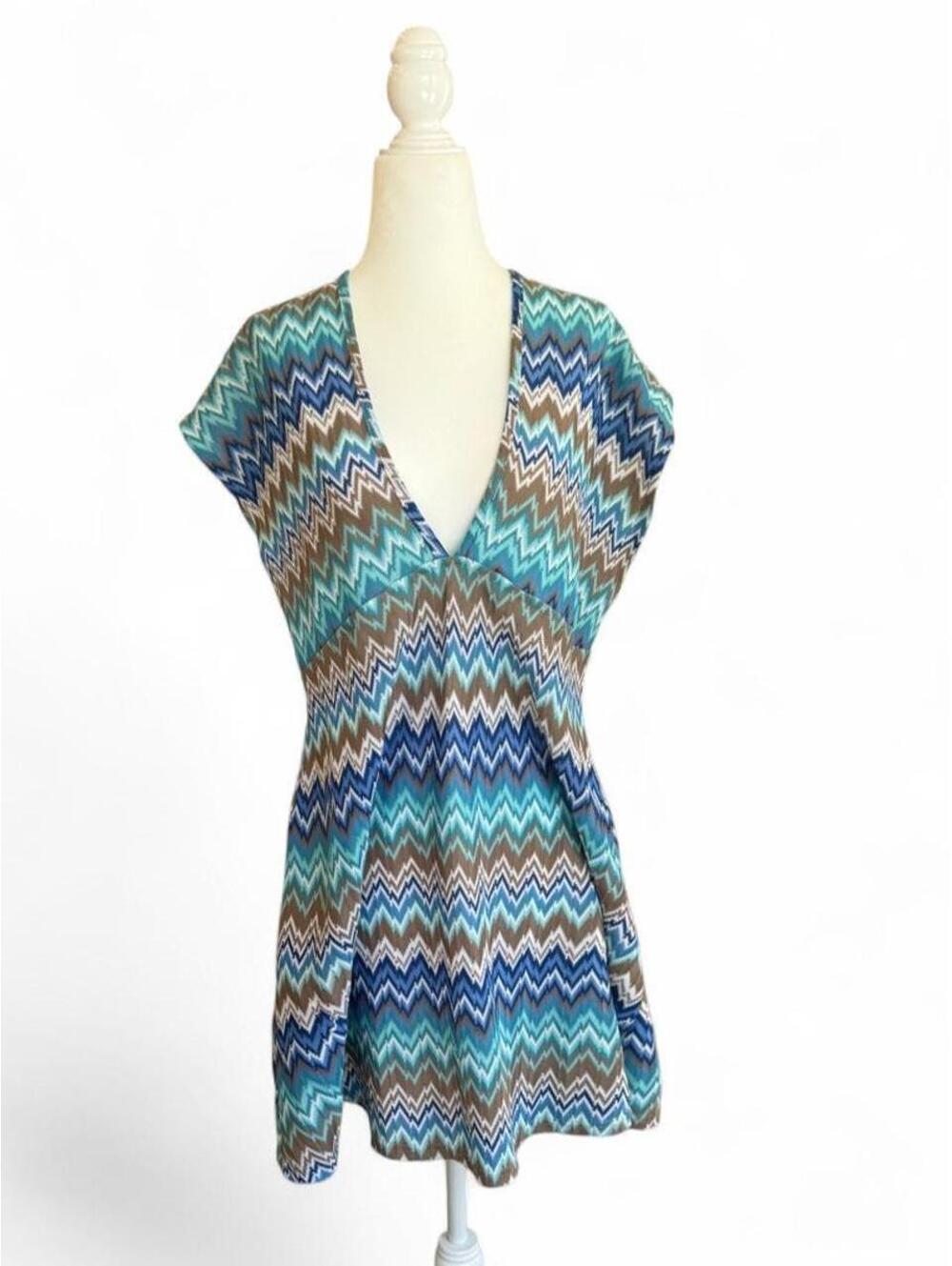 Blue knit V-Neck Swim Cover Up Dress Size L